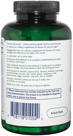Vitanica, Senior Symmetry, 65 Years and Up Multivitamins and Minerals, Vegan, 180 Capsules