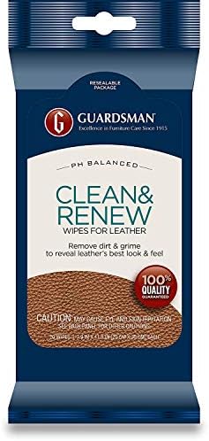 Guardsman Clean and Renew Leather Protector for Leather Furniture & Car Interiors | Small Leather Goods and Leather Shoe Cleaner, Wipes 20 Count