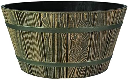 The HC Companies Whiskey Barrel Planter - Decorative Garden Pots - Indoor & Outdoor Resin Planters - Weather-Resistant Planting Pots (16” Aged Oak)