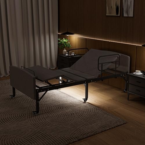 Adjustable Hospital Bed for Home Use with Hospital Mattress | Wooden Bed Deck, Headboard & Footboard, Wireless Remote, Mobility Support, Locking Casters,750 LBS Capacity
