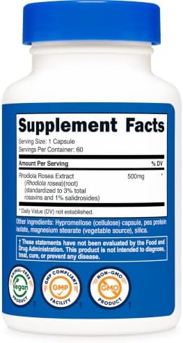 Nutricost Rhodiola Rosea 500mg, 60 Vegetarian Capsules, Gluten-Free | GMO-Free Rhodiola Rosea Supplement
