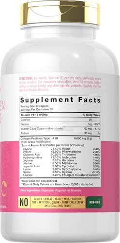 Carlyle Collagen Peptides 6000mg | 400 Caplets | with Vitamin C | Type 1 and 3 | Non-GMO, Gluten Free, Grass Fed Supplement