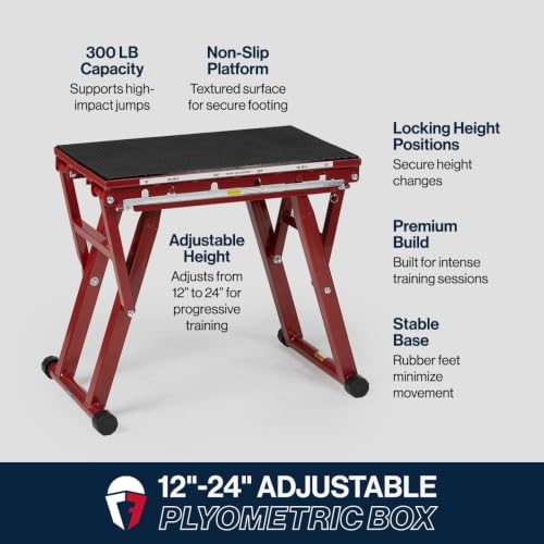 Titan Fitness Adjustable Steel Plyometric Box, 12", 16", 20" & 24" Height Settings, Heavy-Duty Plyo Jump Box for Box Jumps, Step-Ups, Agility