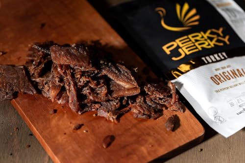 Perky Jerky Original Turkey Jerky, 14oz - Low Sodium - 10g Protein per Serving - Low Fat - 100% U.S. Sourced - Handcrafted, Tender Texture and Bold Flavor