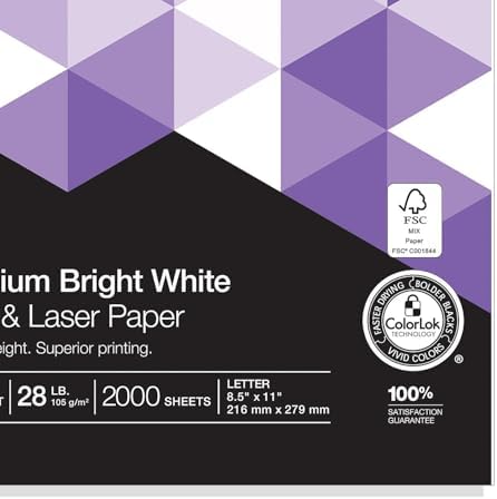 Staples Laser Paper 8.5 x 11 Inch 28 lb 98 Bright High‑Quality Prints, 500 Sheets | Heavyweight paper for crisp, professional prints in laser printers and copiers.