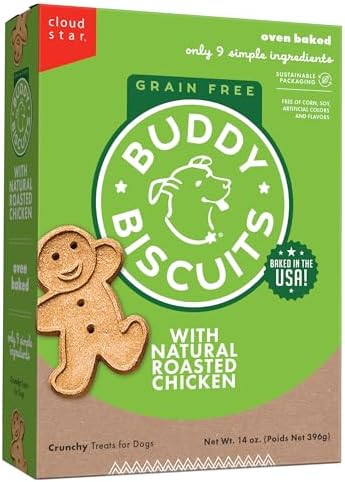 Buddy Biscuits Grain Free Dog Treats, Baked in USA, Large Size Treat with Natural Peanut Butter 14 oz.