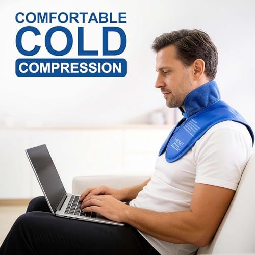 LotFancy Ice Pack for Neck Shoulder, Reusable Cold Neck Wrap for Pain Relief, Flexible Gel Pack with Adjustable Straps