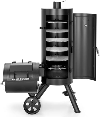 Captiva Designs Vertical Charcoal Smoker Grill Extra Large Barbecue Grill | 961 SQ.IN Outdoor Barrel BBQ Meat Smoker with 5 Removable Smoking Grates & Built-in Hooks for Outdoor Backyard Cooking