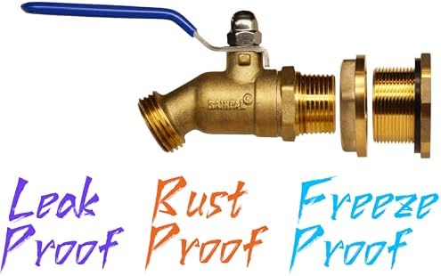 RBS024 Brass Rain Barrel Spigot (LF Compliant 3/4" Quarter Turn Ball Valve w/Bulkhead Fitting and Thread Tape, 7 GPM)