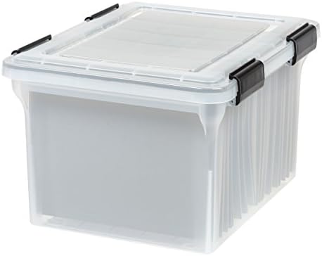 IRIS USA 5-Pack 44 Qt. Letter File Box with Hinged Lid, Clear | Protect important documents, letter and legal files with secure storage for home offices, moving, and long-term organization