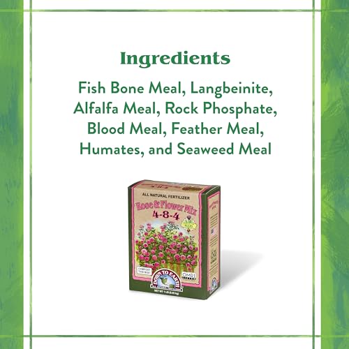 Down To Earth All Natural Fertilizers Organic Rose & Flower Mix - 1 lb | Plant Food for Roses, Bulbs, Flowers, Ornamentals, Perennials, 4-8-4 Formula for Flower Beds, Container Gardens