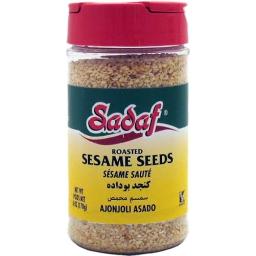Sadaf Roasted Sesame Seeds - Sesame Seeds for Cooking and Food Flavoring - Spices & Seasonings - Semillas de Ajonjoli - Kosher - 6 Oz Bottle with