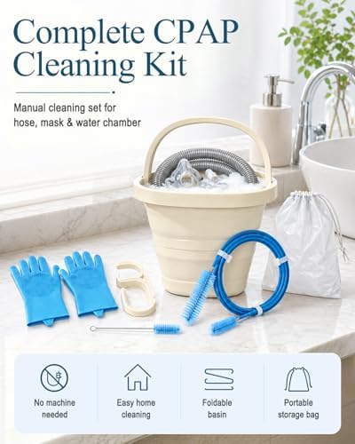 CPAP Cleaning Supplies Kit - CPAP Hose Cleaner Brush, CPAP Hose Holder, Mask Holder