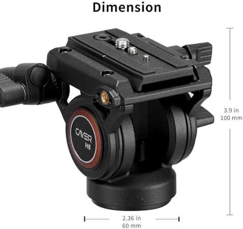 Cayer H8 Tripod Fluid Head, 60mm Base Video Head 13.2 Lb Load for Camera | Metal Housing, Adjustable Pan Handle, Smooth Fluid Movement