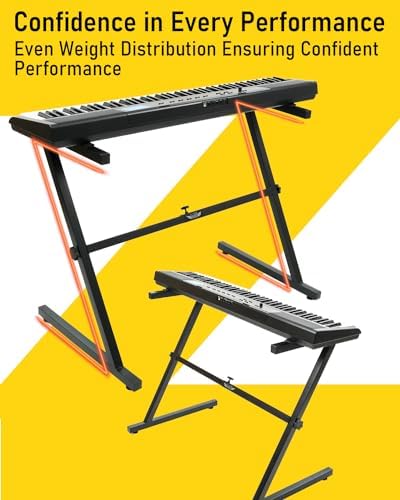 Stage Rocker Single-X Style Classic Folding Keyboard & Digital Piano Stand, Adjustable Width & Height, Durable & Sturdy, Easy to Assemble for Travel/Storage, Sleek Black, Powered by Hamilton(SR524000)