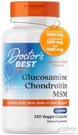 Doctor's BEST Glucosamine Chondroitin MSM - Joint Health Support Supplement for Women & Men, Nutritional Support for Joint Strength, Hair, Skin, & Nails, Gluten Free, Non GMO - 240 Capsules