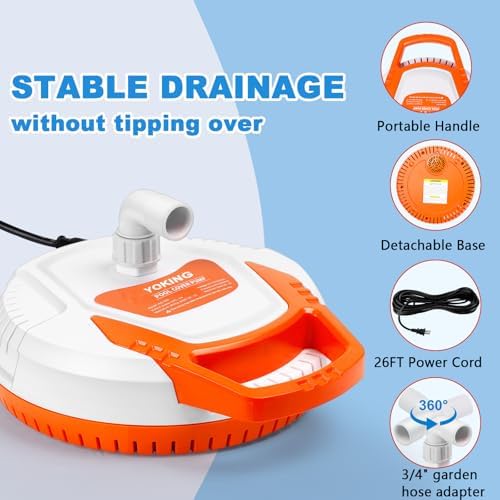 YOKING Automatic Pool Cover Pump, 1/4 HP 1500GPH Swimming Pool Submersible Water Sump Pump