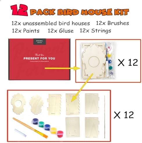 hapray 4 Pack Bird House Craft Kit, DIY Birdhouse for Kids to Build & Paint