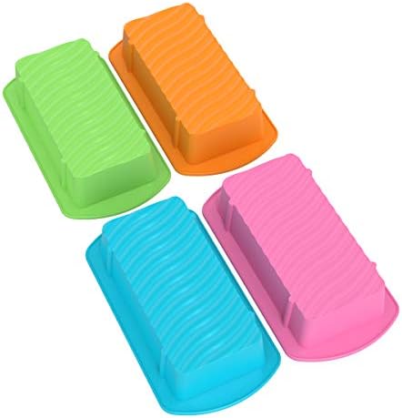 Bakerpan 4 Pack Silicone Mini Loaf Pans for Baking - 4.5 Inch Reusable Molds for Banana Bread, Pound Cake, Bread Loaves & Mini Cakes - Non-Stick