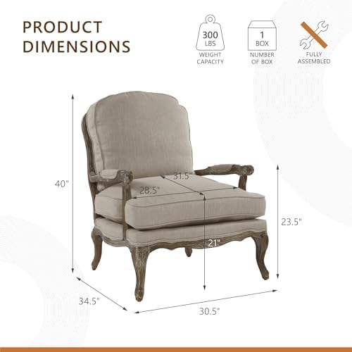 Lexicon Parlier Show Wood Accent Chair - Mid Century Modern Chair for Living Room, Traditional French Country Style, Padded Arms, Reversible Cushion, Solid Wood Frame, Arrives Assembled, Neutral