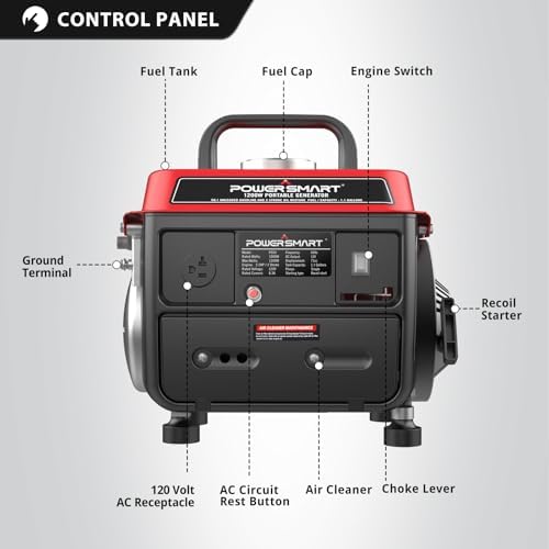 PowerSmart 1200 Watt Portable Generator, Small Generator for Camping | Ultralight 34LBS, Portable with Built-in Handle, Gas Powered, Fuel Efficient