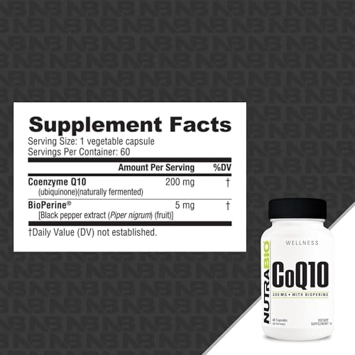 NutraBio CoQ10 Dietary Supplement, Healthy Heart Function & Cellular Energy Production, 100mg - 60 Capsules