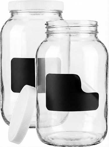 Sally's Organics Large 1 Gallon Glass Jars with Lids - Made in the USA - Wide Mouth BPA-Free Lid, Chalk Labels – Sun Tea, Fermenting, Kombucha