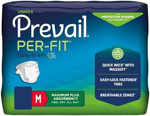 Prevail Per-Fit Incontinence Unisex Briefs with Tabs, Maximum Plus Absorbency, Medium, 80 Count (4 Packs of 20)