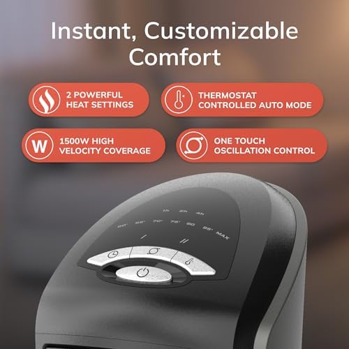 Lasko 1500W Ceramic Tower Space Heater with Remote, Thermostat, Timer & Widespread Oscillation, Portable Electric Heater for Indoor Use