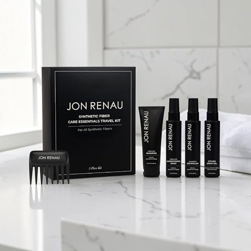 Jon Renau Synthetic Wig Care Travel Kit, 5-Piece Set - Wig Shampoo and Conditioner, Detangler Spray, Styling Gel, Wide Tooth Comb