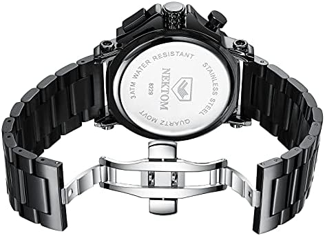 NEKTOM Watches for Men with Stainless Steel, Quartz Analog Watch with Date, Luxury Minimalist Dress Mens Watches, Chronograph Watch, 3ATM Waterproof