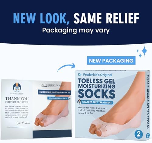Dr. Frederick's Original Moisturizing Gel Socks, 2 Pairs | Full-Foot Gel Lining, Overnight Foot Care, Dry Feet and Cracked Heels, Women and Men