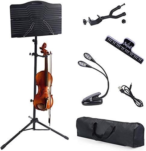 Klvied Portable Folding Sheet Music Stand with Violin Hanger