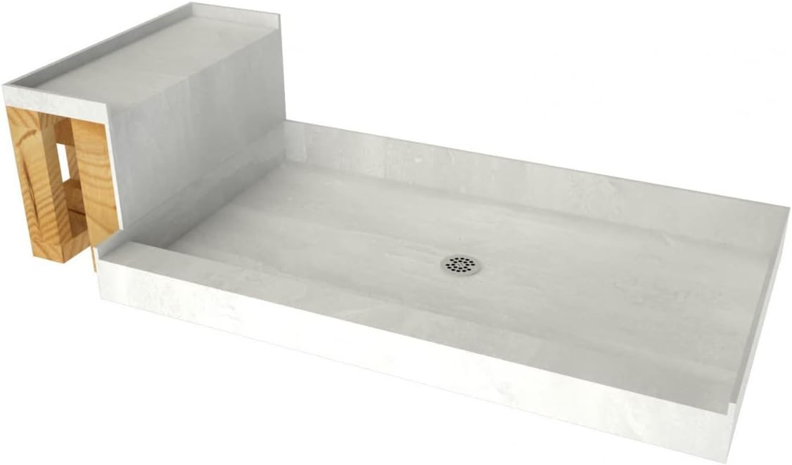 Tile Redi P3648C-RB36-KIT Shower Pan and Bench with Center Drain- Single Curb Shower Base, Bench, 2" PVC Drain, and Plate Included, 60" Width x 36" Depth