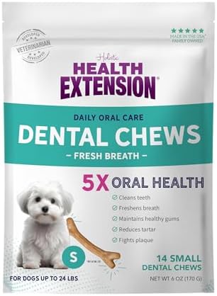 Health Extension Probiotic Dental Bones for Dogs, 14 Small Bones, Cleans Teeth, Healthy Gums, Freshens Breath, Training or Reward, 6 oz Bag (Pack of 1)