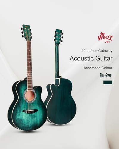 Winzz 40 Inches Acoustic Steel-string Guitar Beginner, Elegant Unique Color Design (Blue-green)
