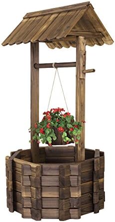Wishing Well Rustic Fir Wood Bucket Planter Yard Garden Lawn Wooden Wedding New