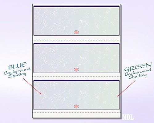 3 Blank Checks Per Page, Laser 8-1/2" x 11" (Letter Size) Prismatic Green & Blue Color, 100 Sheets (300 Checks)