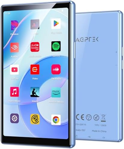 AGPTEK T09 5'' 128GB MP3 Player with Bluetooth and WiFi, Andriod 13 Player | Touch Screen Music Player with Spotify, Audible, Youtube, Up to 1TB(Blue)