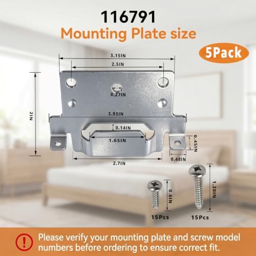 5 Pack 116791 Mounting Plates Compatible with IKEA Bed Frame Brackets | Part #116791 Galvanized Steel Bed Frame Brackets with Screws for Furniture
