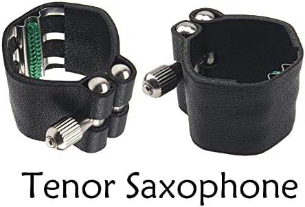 2Pcs Yootones Black Artificial Leather Saxophone Mouthpiece Sax Ligature Fastener Compatible with Saxophone Rubber Mouthpiece (Tenor saxophone)