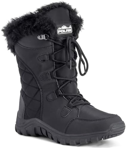 POLAR Womens Quilted Faux Fur Cuff Winter Duck Rubber Sole Durable Snow Rain Outdoor Boots