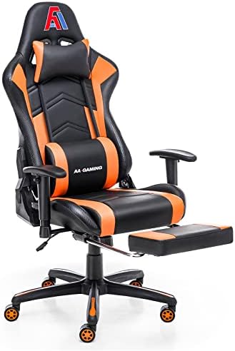AA Products Gaming Chair Ergonomic High Back Computer Racing Chair Adjustable Office Chair with Footrest, Lumbar Support Swivel Chair - Black