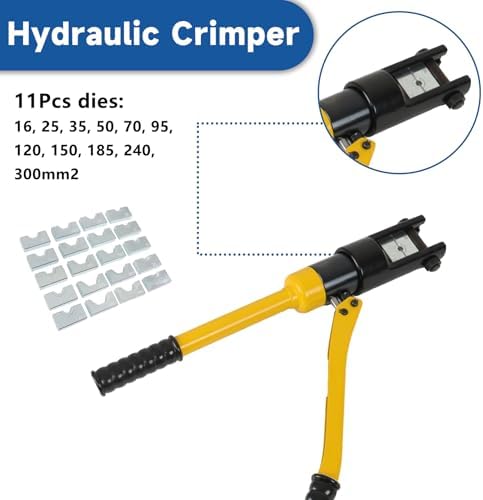 WFLNHB 16 Ton Hydraulic Wire Cable Lug Terminal Crimper Crimping Tool with 11 Dies YQK-300 Fit for for Welding Cables