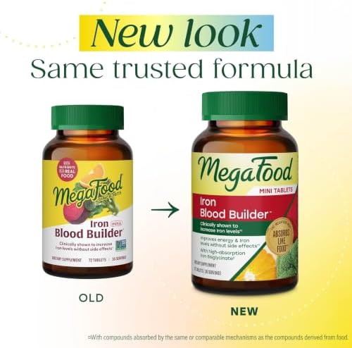 MegaFood Blood Builder Iron Supplement, Energy Support, 72 Mini Tablets
