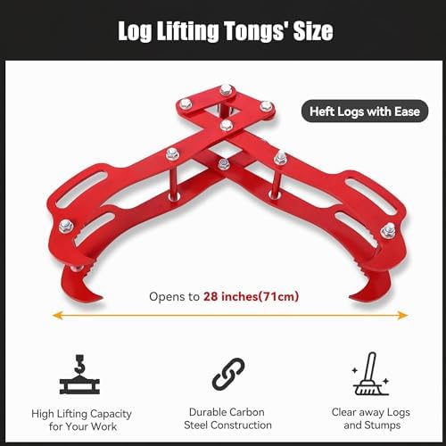 Garvee 28 in Log Lifting Tongs, Log Grabber, Skidding Log Lifting Tongs Timber, Heavy Dut Solid Steel Swivel Dragging Steel Tongs Log Lifting Lumber Skidding Tongs Logging Grabber(4 Claw)