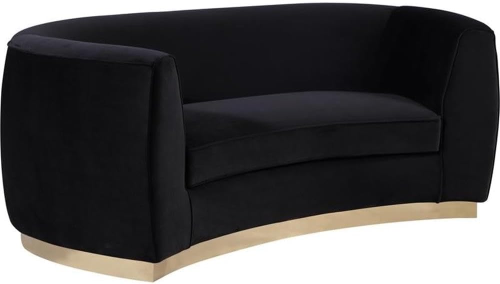 Meridian Furniture Julian Collection Modern | Contemporary Velvet Upholstered Loveseat with Stainless Steel Base in Rich Gold Finish, Black, 70" W x 34" D x 28" H