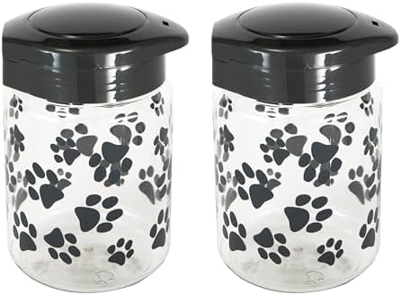 Lixit® Dog Treat Plastic Jar - Airtight Food and Treat Storage Jars for Dogs, Cats, Small Animals and Birds - Made in USA (Paw Prints - Gray, 64 Ounce)