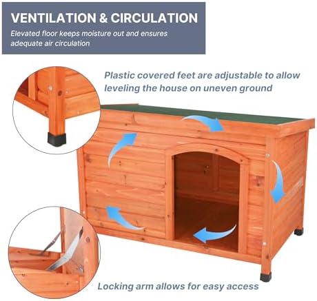Trixie Natura Classic Dog House - Wooden Outdoor Shelter with Weatherproof Sealer, Hinged Roof & Adjustable Legs for Medium Dogs - Gray - 27 x 41 x 28.5 in