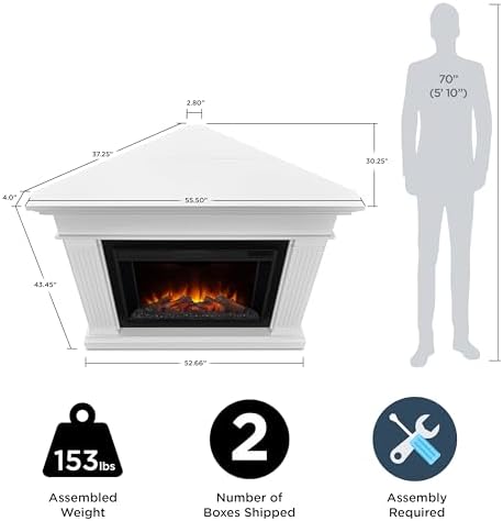 Real Flame Kennedy Grand Corner Electric Fireplace with Mantel for Living Room or Bedroom, Replaceable Fireplace Insert Heater